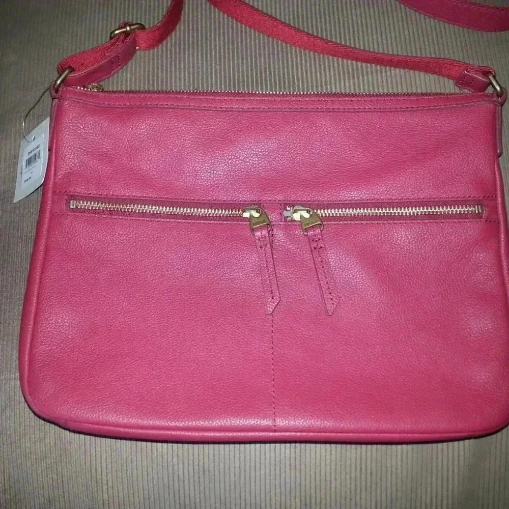 FOSSIL-ELISE-Red Pebble Leather Crossbody Messenger Bag-NEW WITH TAGS - Picture 2 of 9